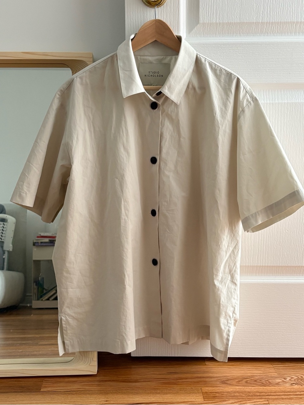 Studio Nicholson Cream Short-Sleeve Button-Up Top